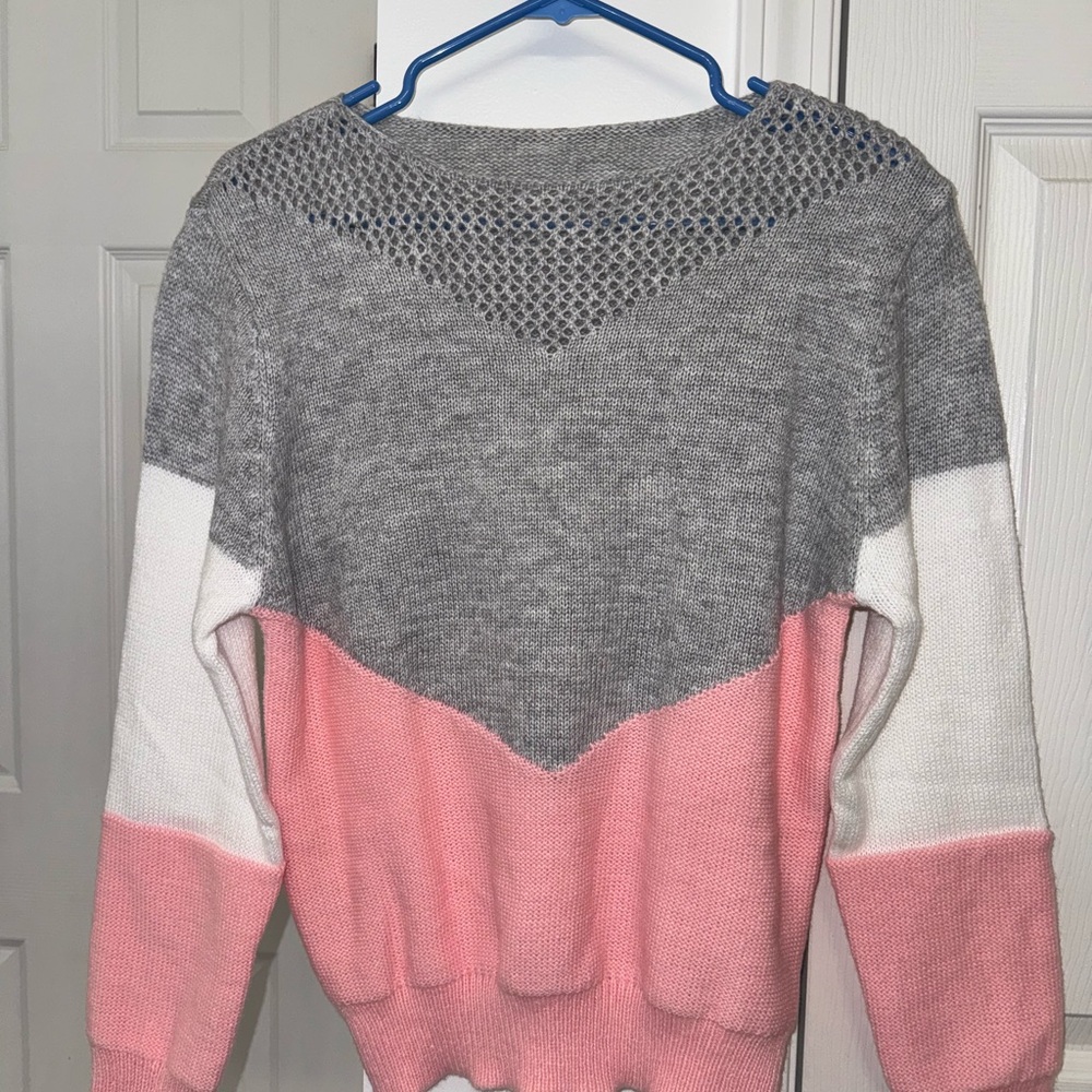 Colorblock Pink, White, and Gray Women's Sweater
